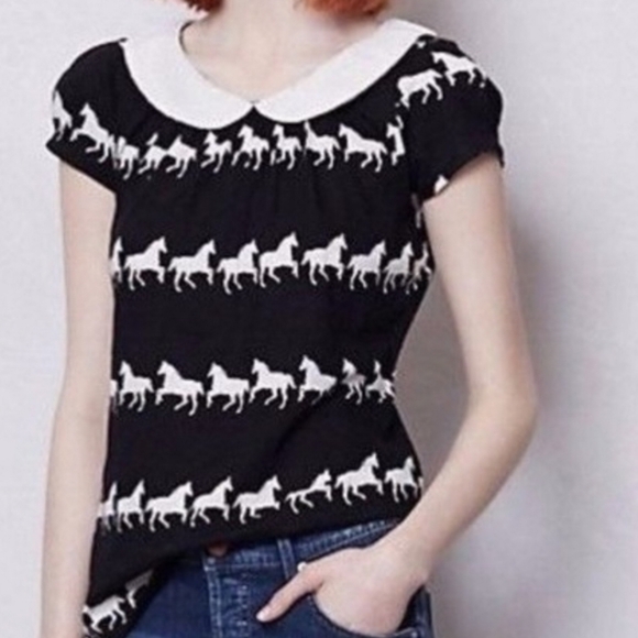 Anthropologie Tops - Anthropologie Postmark Galloping Horses Peter Pan Collar Top